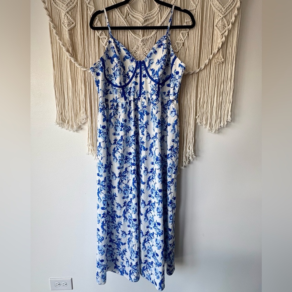 SHEIN white with blue flowers spaghetti strap dress